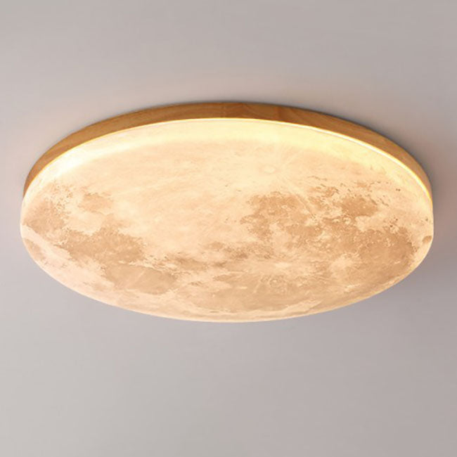 Circular LED Flush Mount Ceiling Light Wood Trim Acrylic Diffuser Hardwired Low Profile for Bedroom Hallway Kitchen Dining Room Entryway