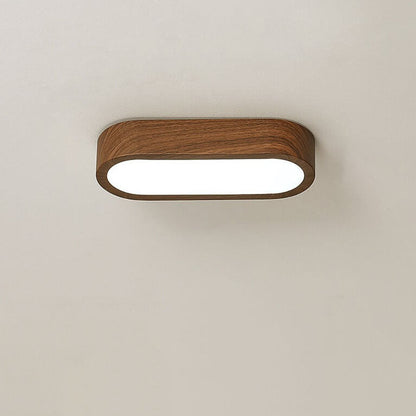 LED Wood Grain Ceiling Light Flush Mount – Modern Round Low Profile Fixture for Bedroom Living Room – Hardwired 8W Acrylic Shade Walnut &