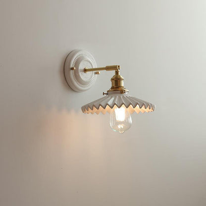 Hardwired Ceramic Sconce with Brass Accent, E26 Socket for Bedroom & Study, 9 in Modern Wall Light