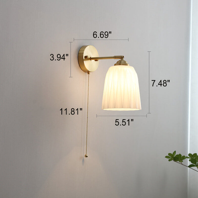 Compact Sconce Light Fixture White Shade Brass Accent 6 inch Wide for Bedroom Hallway Reading Nook Ambient Lighting E26 Socket Modern Minima