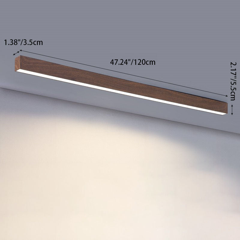 Hardwired LED Ceiling Light Fixture 24 in Aluminum Walnut Finish for Bedroom Living Room Hallway Low Profile Modern Indoor Lighting