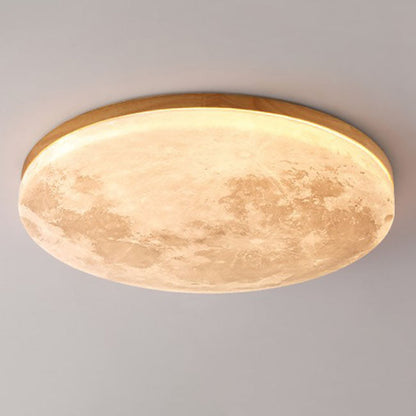 Circular LED Flush Mount Ceiling Light Wood Trim Acrylic Diffuser Hardwired Low Profile for Bedroom Hallway Kitchen Dining Room Entryway