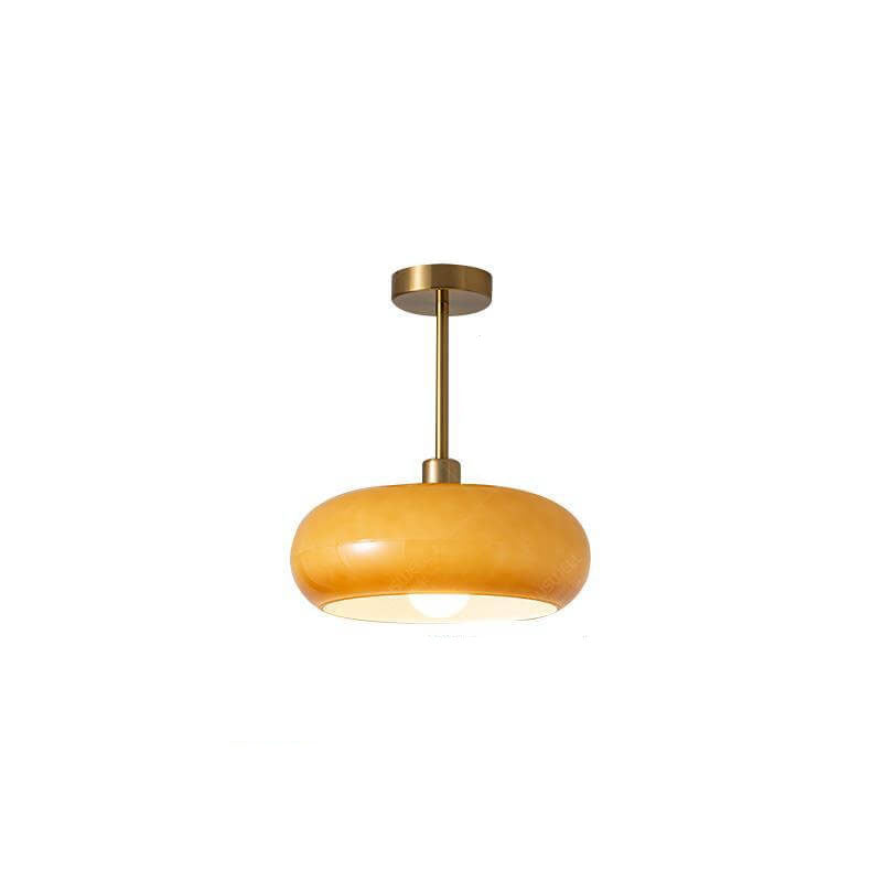Glass Ceiling Light Fixture with Copper Accent 10.6 Inch Flush Mount for Bedroom Hallway Living Room Modern Home Lighting E26 Socket
