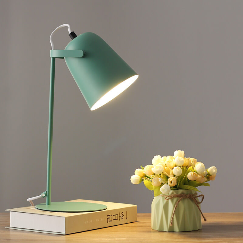 Single-Light Desk Lamp with Metal Bucket Shade in Soft Pastel Finish for Bedroom Nightstand or Living Room Side Table