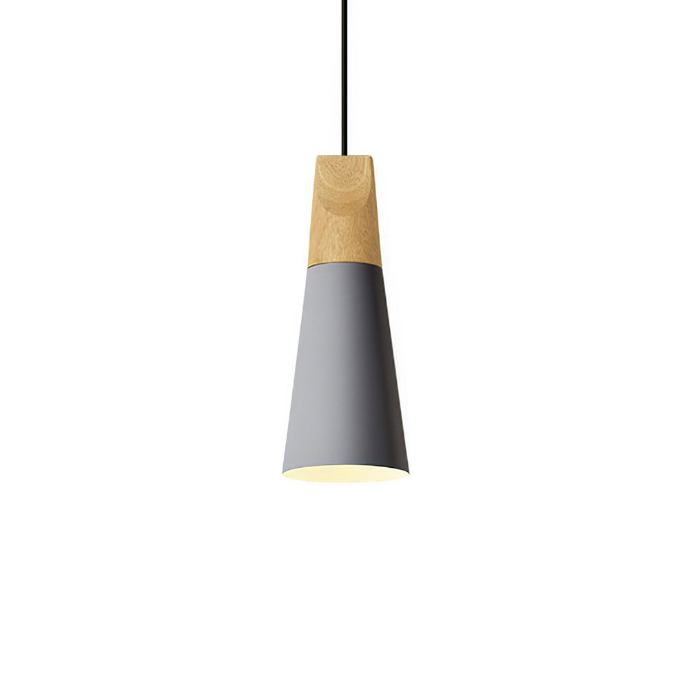 Modern Pendant Light Wood and Aluminum Drum Shade E27 Socket for Kitchen Dining Room Living Room