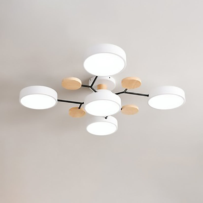 Scandinavian Ceiling Light Fixture 35 in Dimmable LED Flush Mount Wood Iron Acrylic for Bedroom Living Room Kitchen Dining Room Modern Minim