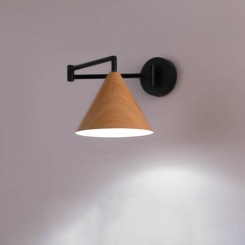 Adjustable Swing Arm Wall Light with Tapered Metal Shade - Hardwired Single Bulb Fixture for Bedside Reading & Living Spaces