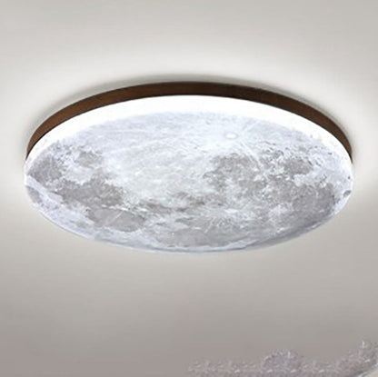 Circular LED Flush Mount Ceiling Light Wood Trim Acrylic Diffuser Hardwired Low Profile for Bedroom Hallway Kitchen Dining Room Entryway