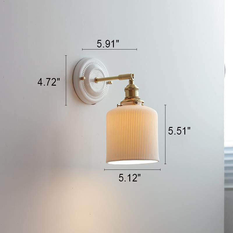 Hardwired Ceramic Sconce with Brass Accent, E26 Socket for Bedroom & Study, 9 in Modern Wall Light