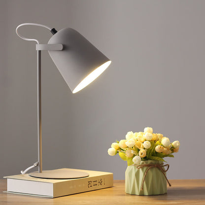 Single-Light Desk Lamp with Metal Bucket Shade in Soft Pastel Finish for Bedroom Nightstand or Living Room Side Table