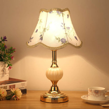 Desk Lamp with Fabric Shade & Metal Base 16.5 Inches High for Bedroom Nightstand Reading Study Room Office Workspace E26 Socket Gold White A
