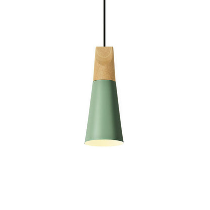 Modern Pendant Light Wood and Aluminum Drum Shade E27 Socket for Kitchen Dining Room Living Room