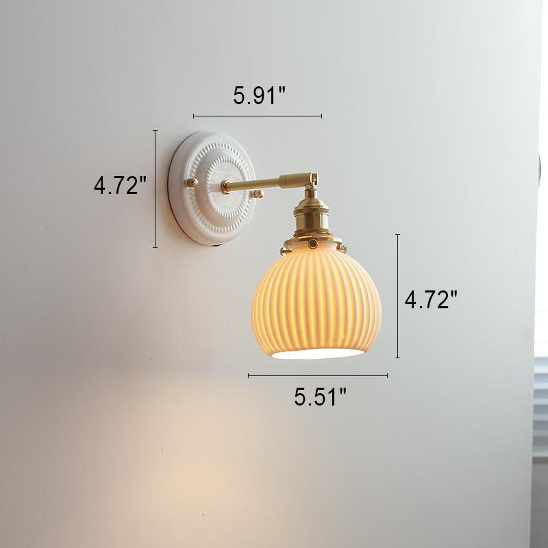 Hardwired Ceramic Sconce with Brass Accent, E26 Socket for Bedroom & Study, 9 in Modern Wall Light