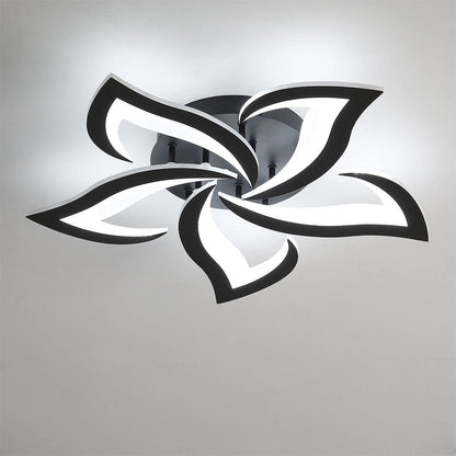 LED Flush Mount Light Fixture with Floral Layered Design for Bedroom, Entryway & Living Spaces | 22 in Black Metal Modern Low Profile Ambien