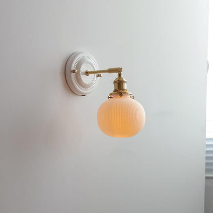 Handcrafted Porcelain Shade Brass Wall Light Fixture Single Bulb Hardwired Sconce for Bedroom Hallway Entryway Vintage Home Decor