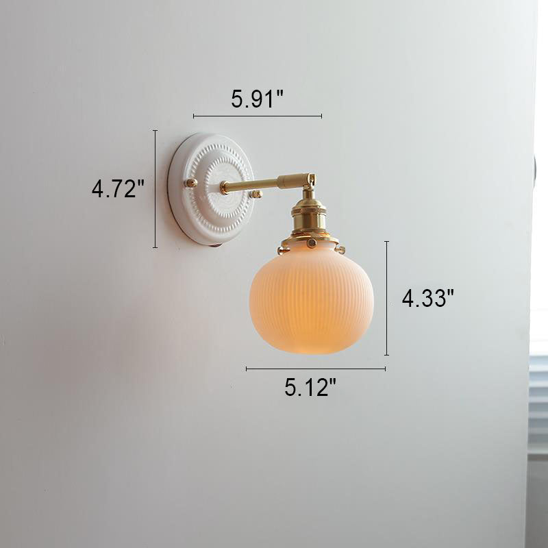 Hardwired Ceramic Sconce with Brass Accent, E26 Socket for Bedroom & Study, 9 in Modern Wall Light
