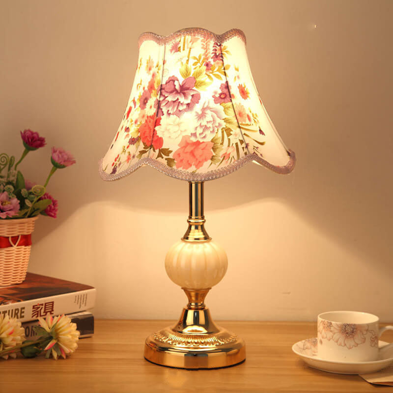 Desk Lamp with Fabric Shade & Metal Base 16.5 Inches High for Bedroom Nightstand Reading Study Room Office Workspace E26 Socket Gold White A