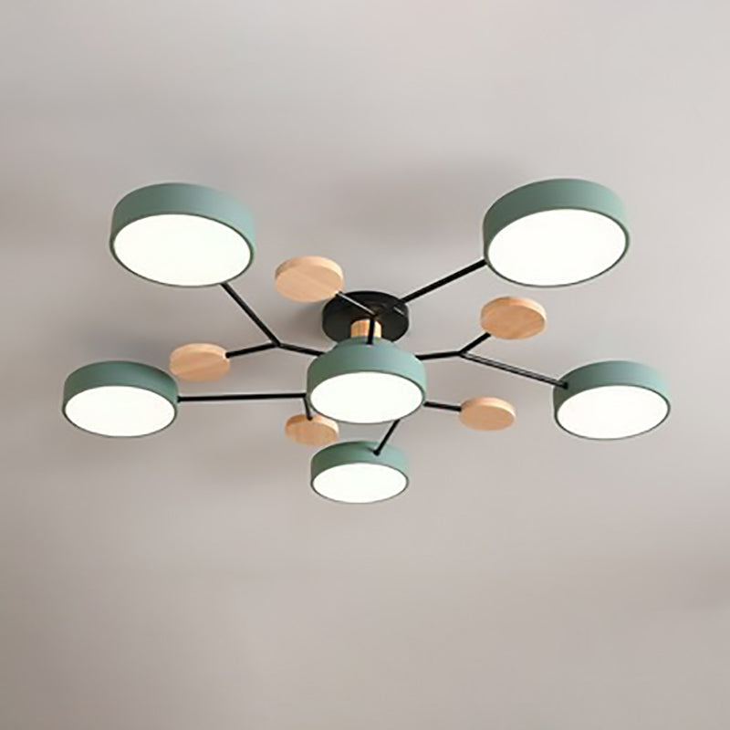 Scandinavian Ceiling Light Fixture 35 in Dimmable LED Flush Mount Wood Iron Acrylic for Bedroom Living Room Kitchen Dining Room Modern Minim