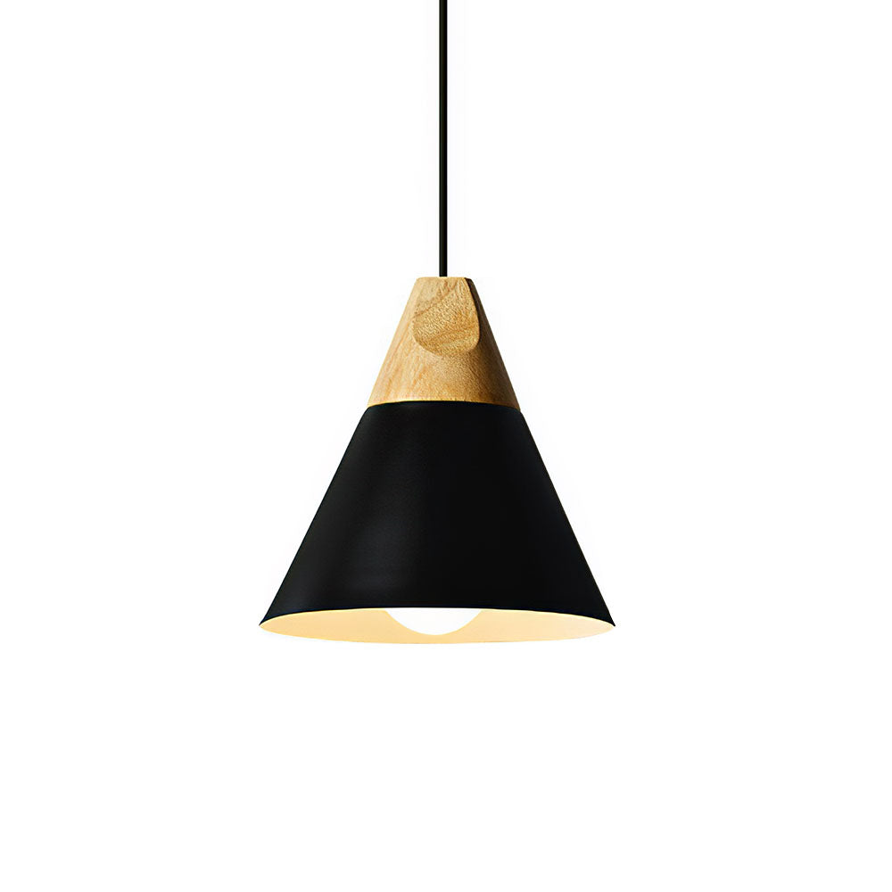 Modern Pendant Light Wood and Aluminum Drum Shade E27 Socket for Kitchen Dining Room Living Room