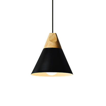 Modern Pendant Light Wood and Aluminum Drum Shade E27 Socket for Kitchen Dining Room Living Room