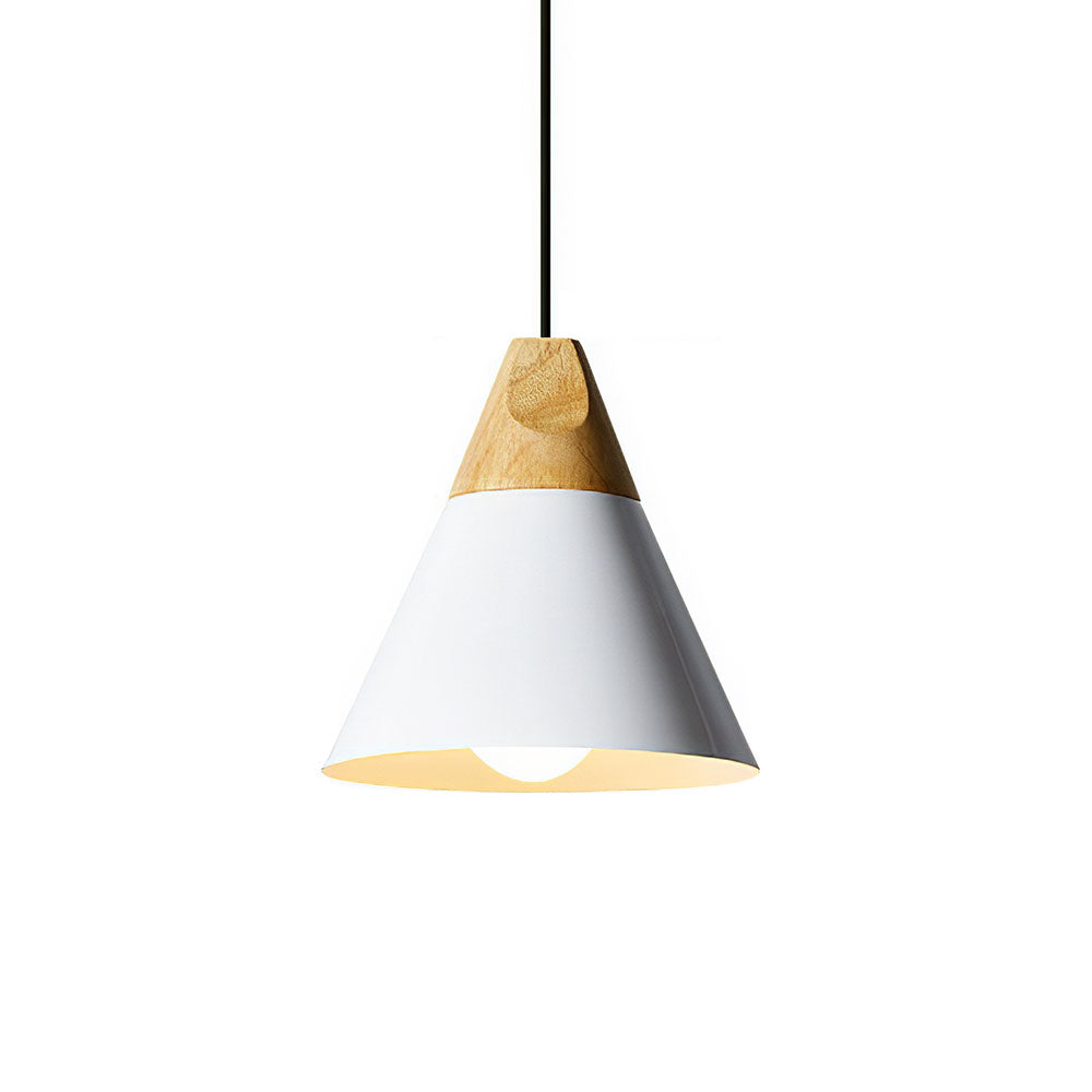 Modern Pendant Light Wood and Aluminum Drum Shade E27 Socket for Kitchen Dining Room Living Room