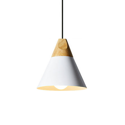 Modern Pendant Light Wood and Aluminum Drum Shade E27 Socket for Kitchen Dining Room Living Room