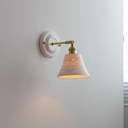 Hardwired Ceramic Sconce with Brass Accent, E26 Socket for Bedroom & Study, 9 in Modern Wall Light