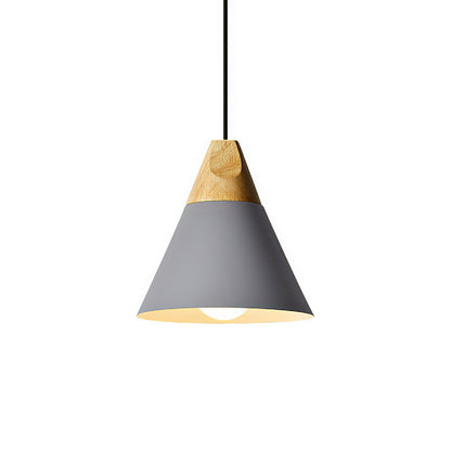 Modern Pendant Light Wood and Aluminum Drum Shade E27 Socket for Kitchen Dining Room Living Room