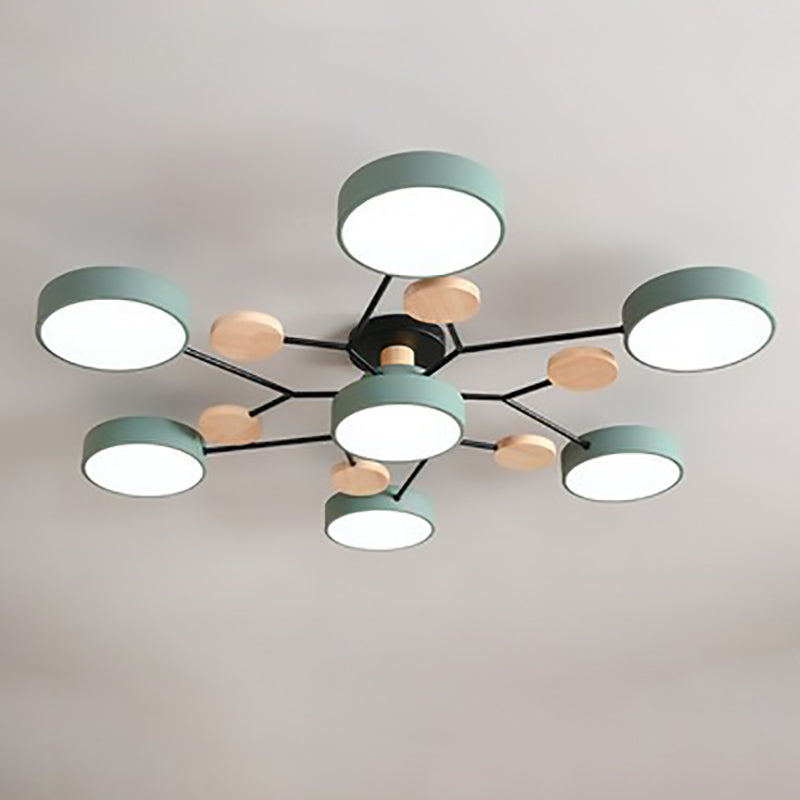 Scandinavian Ceiling Light Fixture 35 in Dimmable LED Flush Mount Wood Iron Acrylic for Bedroom Living Room Kitchen Dining Room Modern Minim