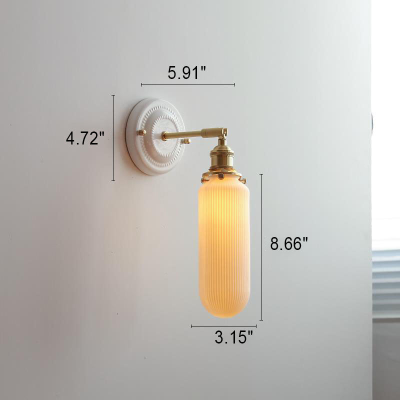 Hardwired Ceramic Sconce with Brass Accent, E26 Socket for Bedroom & Study, 9 in Modern Wall Light