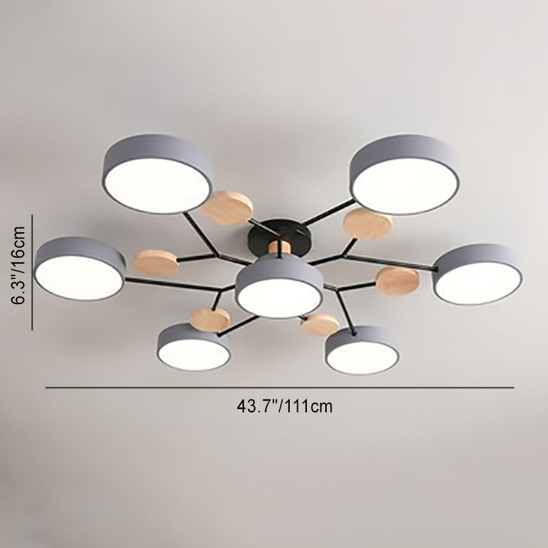 Scandinavian Ceiling Light Fixture 35 in Dimmable LED Flush Mount Wood Iron Acrylic for Bedroom Living Room Kitchen Dining Room Modern Minim