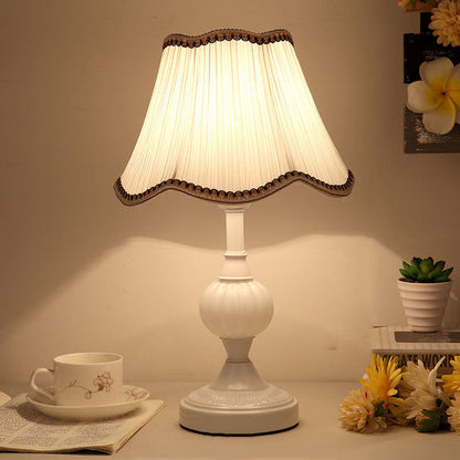 Desk Lamp with Fabric Shade & Metal Base 16.5 Inches High for Bedroom Nightstand Reading Study Room Office Workspace E26 Socket Gold White A