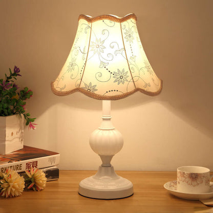 Desk Lamp with Fabric Shade & Metal Base 16.5 Inches High for Bedroom Nightstand Reading Study Room Office Workspace E26 Socket Gold White A