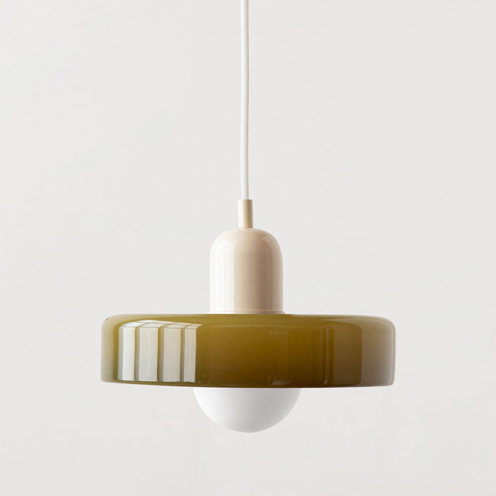 Colored Glass Pendant Light with Adjustable Cord for Dining Room & Living Room – Mid-Century Modern Geometric Hanging Fixture