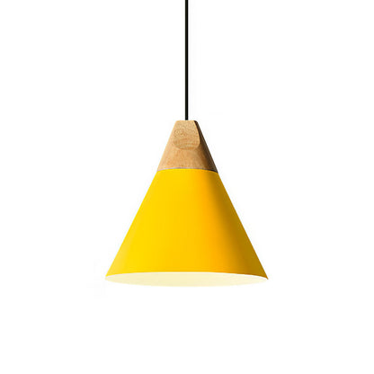 Modern Pendant Light Wood and Aluminum Drum Shade E27 Socket for Kitchen Dining Room Living Room