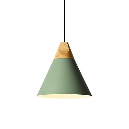 Modern Pendant Light Wood and Aluminum Drum Shade E27 Socket for Kitchen Dining Room Living Room