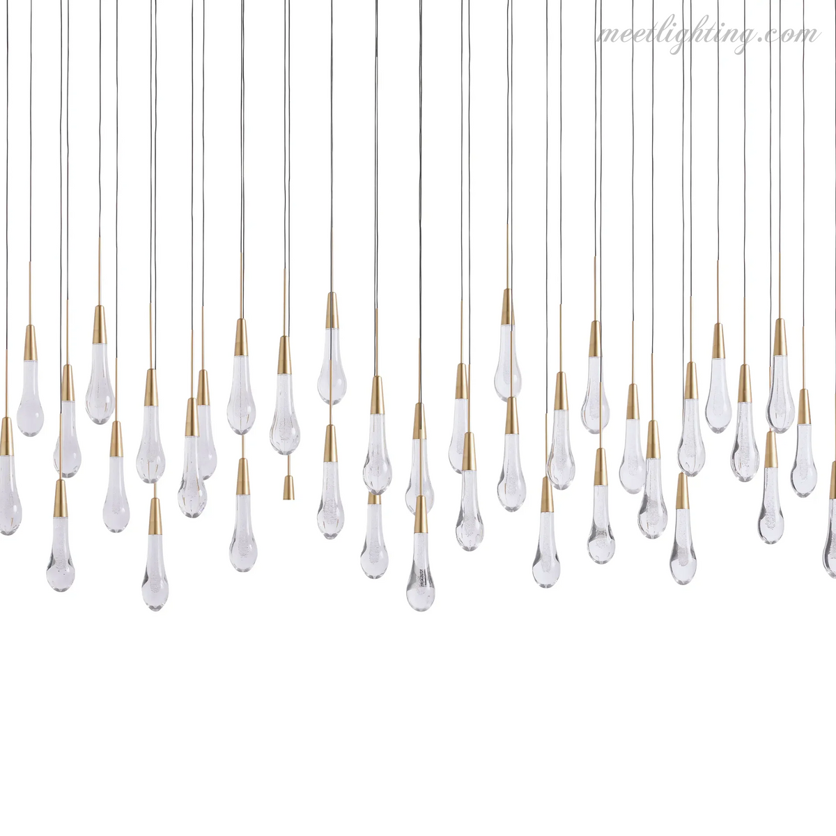 Linear LED Chandelier with Textured Glass Drops – Adjustable Height – Brass Bronze Nickel – 37 to 120 Inch – Dining Room Kitchen Island
