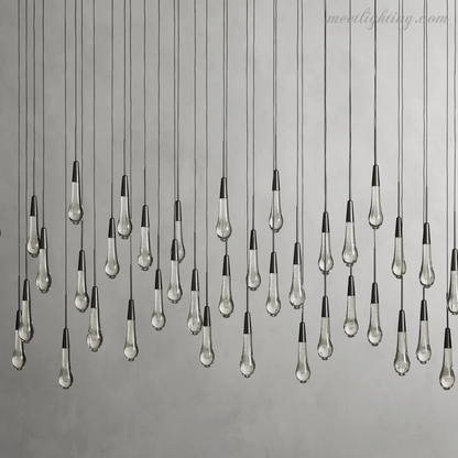 Linear LED Chandelier with Textured Glass Drops – Adjustable Height – Brass Bronze Nickel – 37 to 120 Inch – Dining Room Kitchen Island