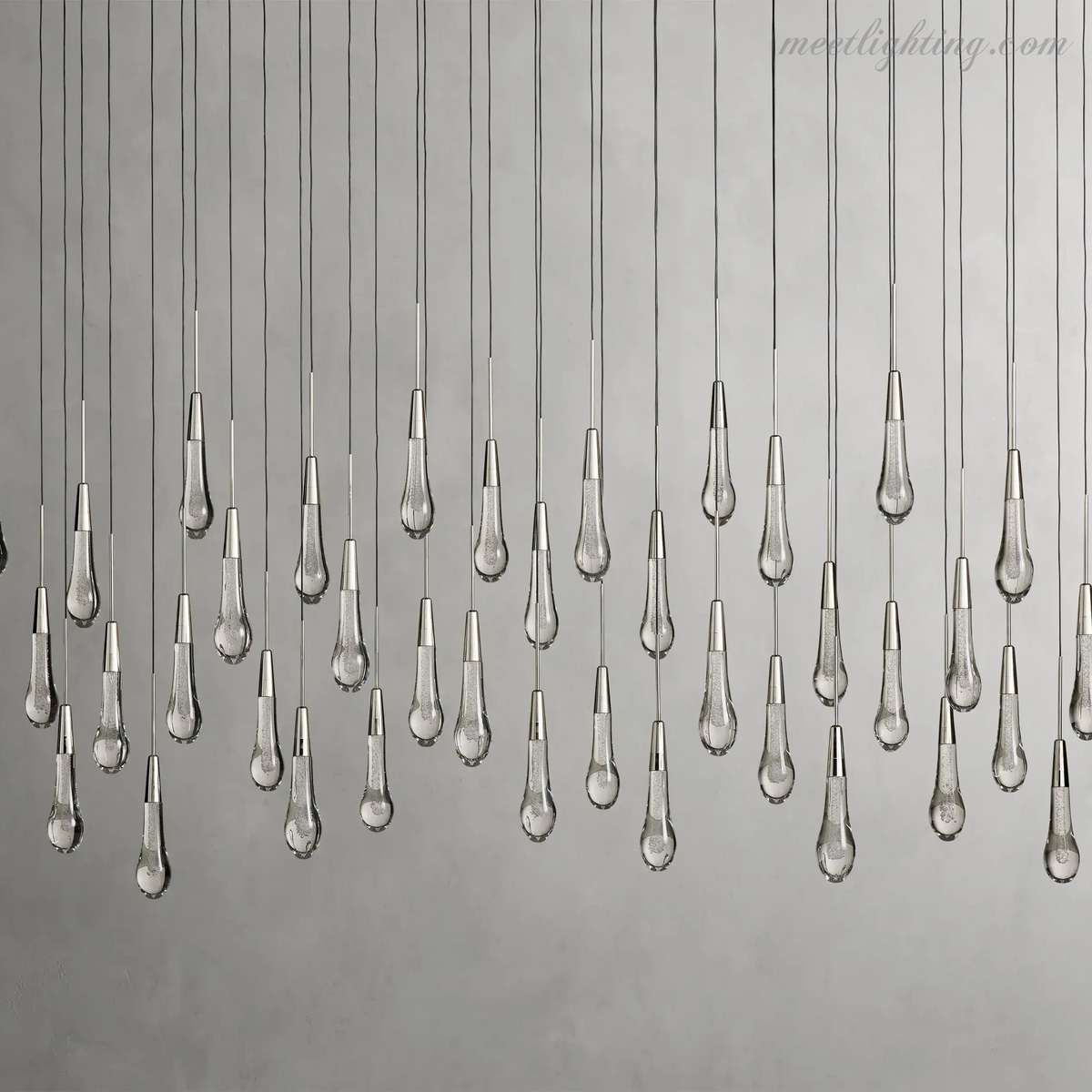 Linear LED Chandelier with Textured Glass Drops – Adjustable Height – Brass Bronze Nickel – 37 to 120 Inch – Dining Room Kitchen Island