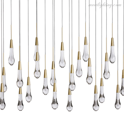 Linear LED Chandelier with Textured Glass Drops – Adjustable Height – Brass Bronze Nickel – 37 to 120 Inch – Dining Room Kitchen Island