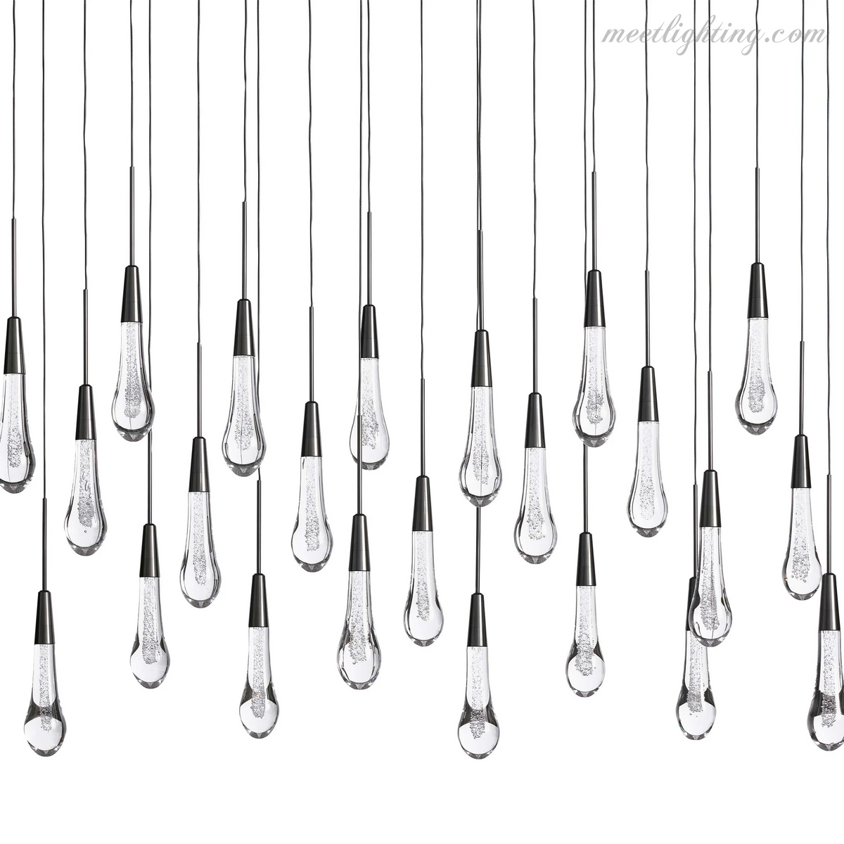 Linear LED Chandelier with Textured Glass Drops – Adjustable Height – Brass Bronze Nickel – 37 to 120 Inch – Dining Room Kitchen Island