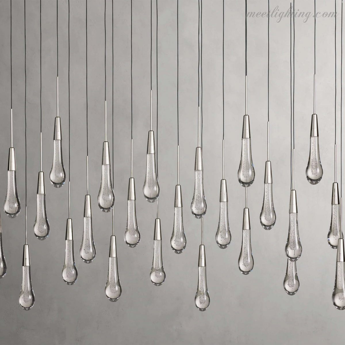 Linear LED Chandelier with Textured Glass Drops – Adjustable Height – Brass Bronze Nickel – 37 to 120 Inch – Dining Room Kitchen Island