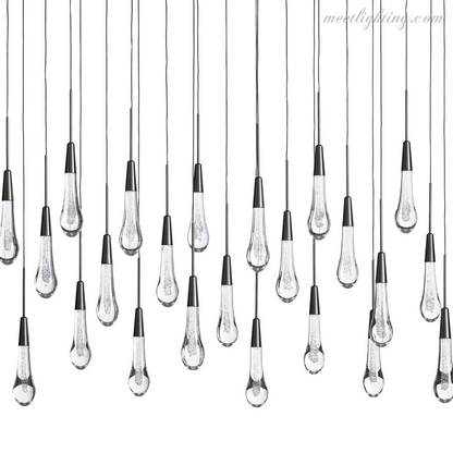 Linear LED Chandelier with Textured Glass Drops – Adjustable Height – Brass Bronze Nickel – 37 to 120 Inch – Dining Room Kitchen Island