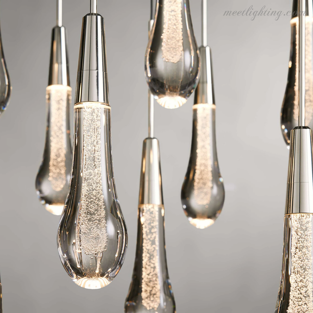 Linear LED Chandelier with Textured Glass Drops – Adjustable Height – Brass Bronze Nickel – 37 to 120 Inch – Dining Room Kitchen Island