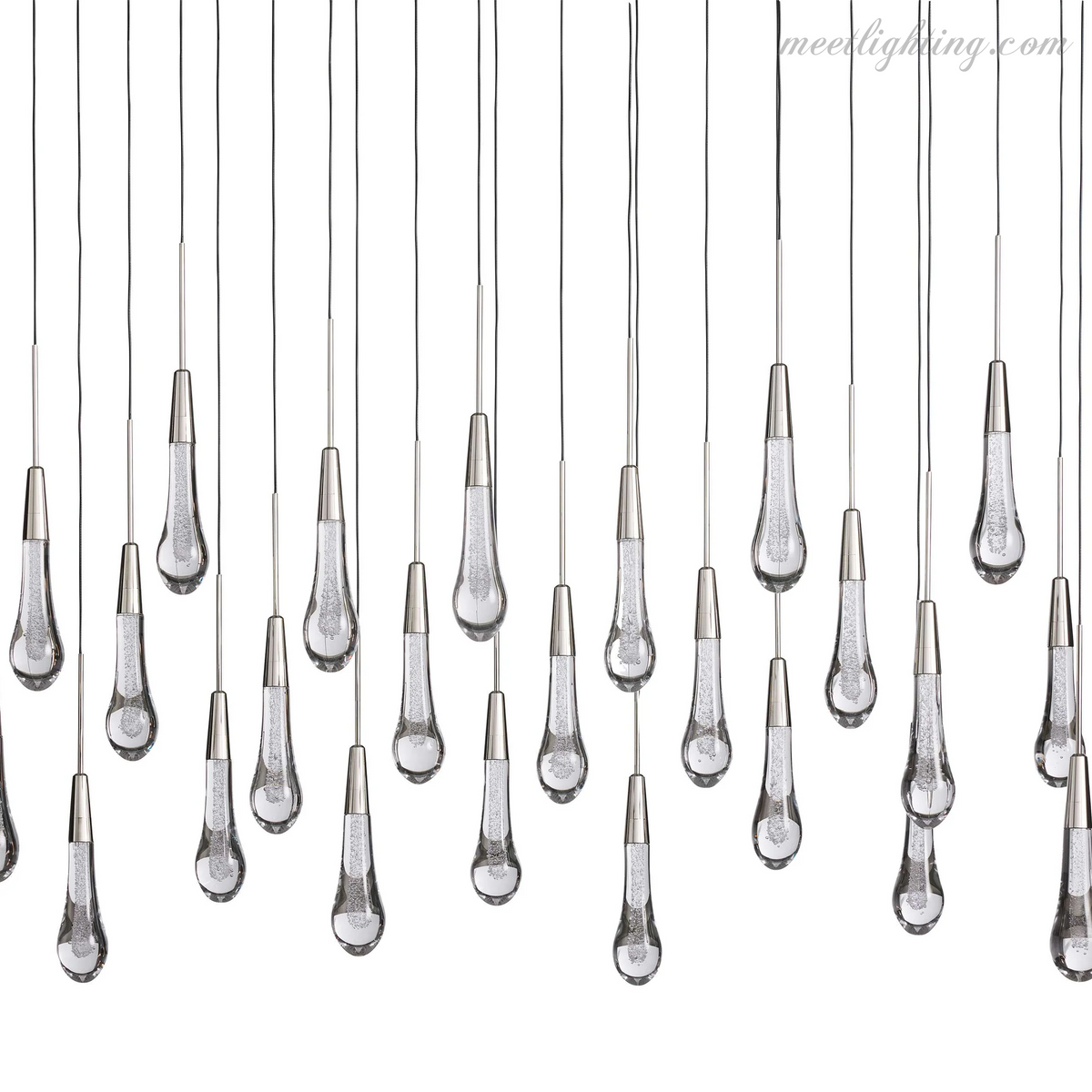 Linear LED Chandelier with Textured Glass Drops – Adjustable Height – Brass Bronze Nickel – 37 to 120 Inch – Dining Room Kitchen Island