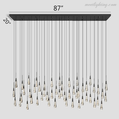 Linear LED Chandelier with Textured Glass Drops – Adjustable Height – Brass Bronze Nickel – 37 to 120 Inch – Dining Room Kitchen Island