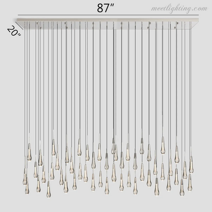 Linear LED Chandelier with Textured Glass Drops – Adjustable Height – Brass Bronze Nickel – 37 to 120 Inch – Dining Room Kitchen Island