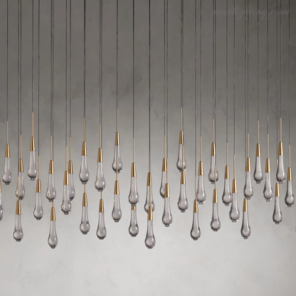 Linear LED Chandelier with Textured Glass Drops – Adjustable Height – Brass Bronze Nickel – 37 to 120 Inch – Dining Room Kitchen Island