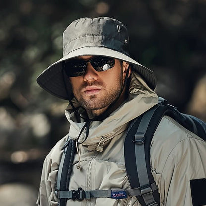 Vented Outdoor Sun Hat with Adjustable Chin Strap for Hiking & Fishing – Foldable UV Protection Bucket Cap for Men & Women