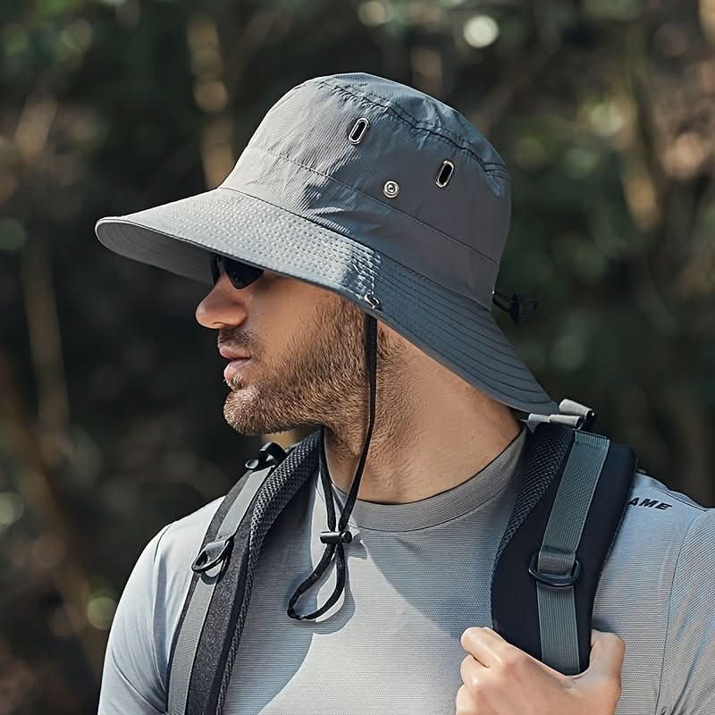 Vented Outdoor Sun Hat with Adjustable Chin Strap for Hiking & Fishing – Foldable UV Protection Bucket Cap for Men & Women
